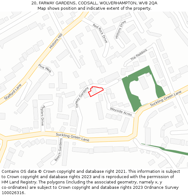 20, FARWAY GARDENS, CODSALL, WOLVERHAMPTON, WV8 2QA: Location map and indicative extent of plot