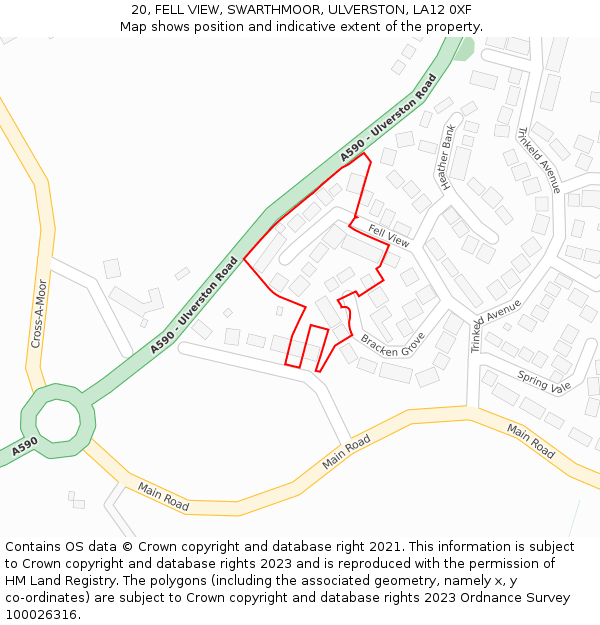 20, FELL VIEW, SWARTHMOOR, ULVERSTON, LA12 0XF: Location map and indicative extent of plot