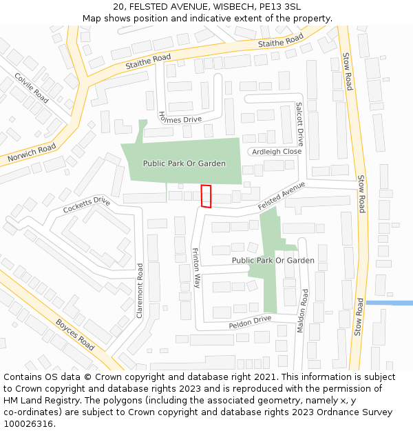 20, FELSTED AVENUE, WISBECH, PE13 3SL: Location map and indicative extent of plot