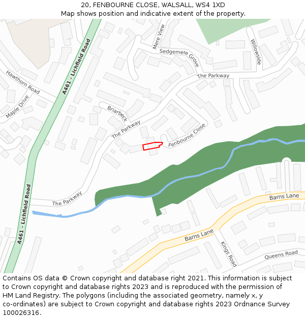 20, FENBOURNE CLOSE, WALSALL, WS4 1XD: Location map and indicative extent of plot