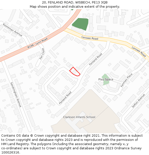 20, FENLAND ROAD, WISBECH, PE13 3QB: Location map and indicative extent of plot