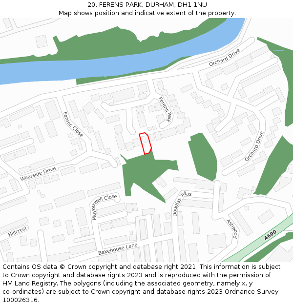 20, FERENS PARK, DURHAM, DH1 1NU: Location map and indicative extent of plot