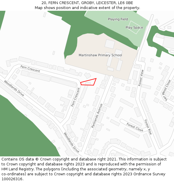 20, FERN CRESCENT, GROBY, LEICESTER, LE6 0BE: Location map and indicative extent of plot