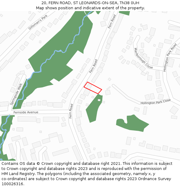 20, FERN ROAD, ST LEONARDS-ON-SEA, TN38 0UH: Location map and indicative extent of plot