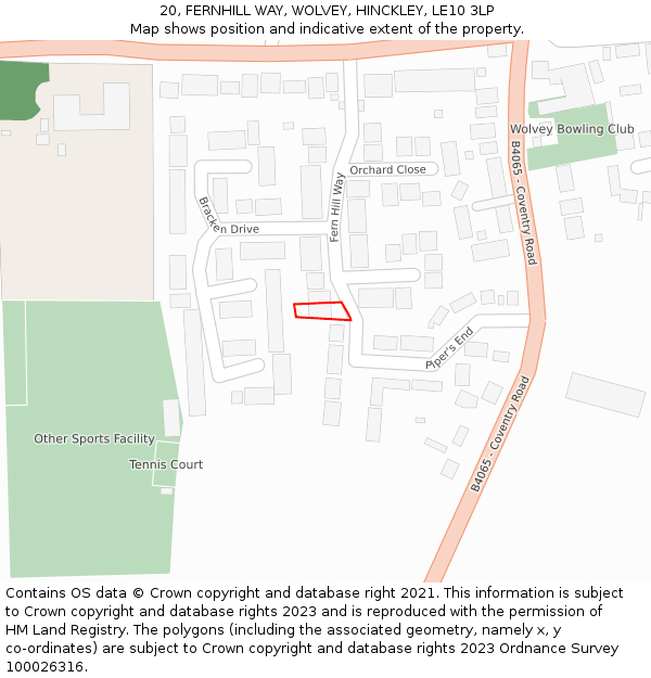 20, FERNHILL WAY, WOLVEY, HINCKLEY, LE10 3LP: Location map and indicative extent of plot