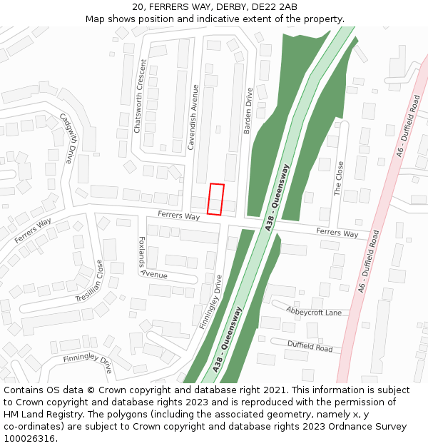 20, FERRERS WAY, DERBY, DE22 2AB: Location map and indicative extent of plot