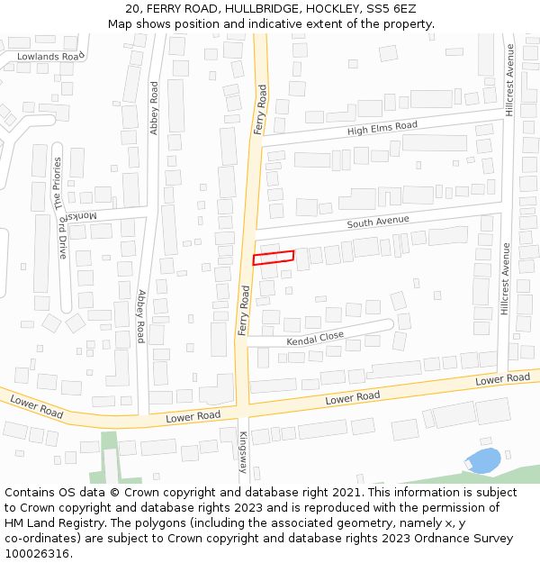 20, FERRY ROAD, HULLBRIDGE, HOCKLEY, SS5 6EZ: Location map and indicative extent of plot