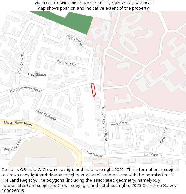 20, FFORDD ANEURIN BEVAN, SKETTY, SWANSEA, SA2 9GZ: Location map and indicative extent of plot