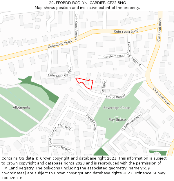 20, FFORDD BODLYN, CARDIFF, CF23 5NG: Location map and indicative extent of plot