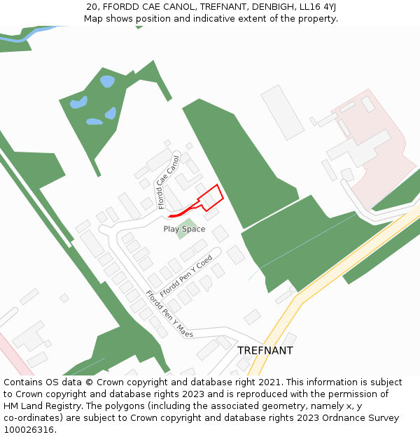 20, FFORDD CAE CANOL, TREFNANT, DENBIGH, LL16 4YJ: Location map and indicative extent of plot
