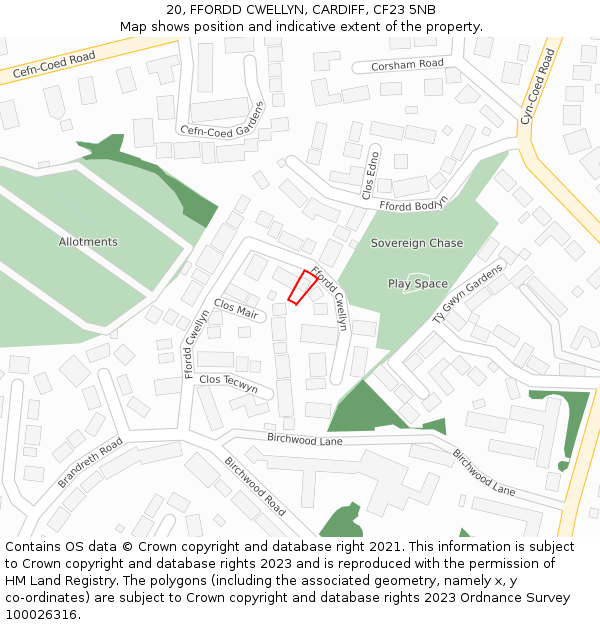 20, FFORDD CWELLYN, CARDIFF, CF23 5NB: Location map and indicative extent of plot