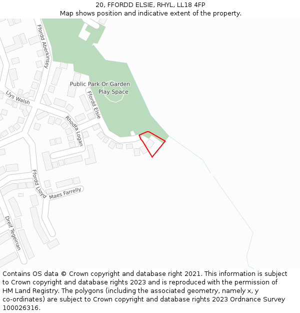 20, FFORDD ELSIE, RHYL, LL18 4FP: Location map and indicative extent of plot