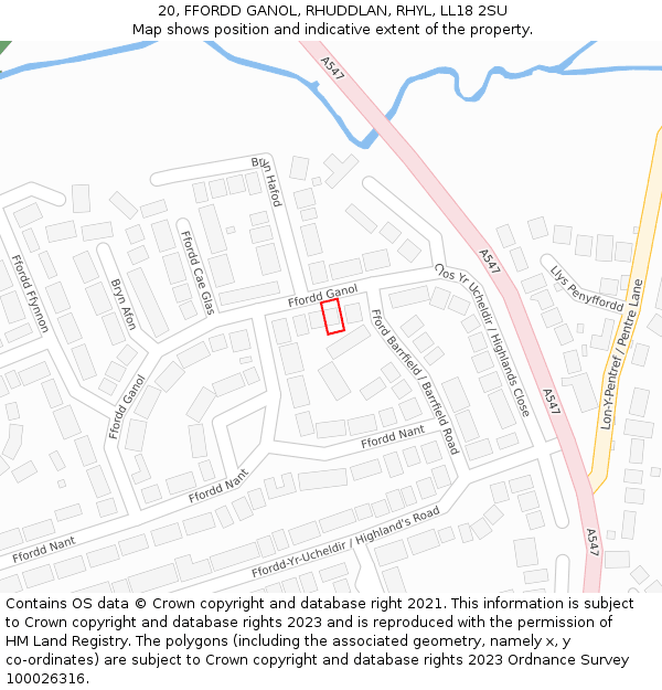 20, FFORDD GANOL, RHUDDLAN, RHYL, LL18 2SU: Location map and indicative extent of plot