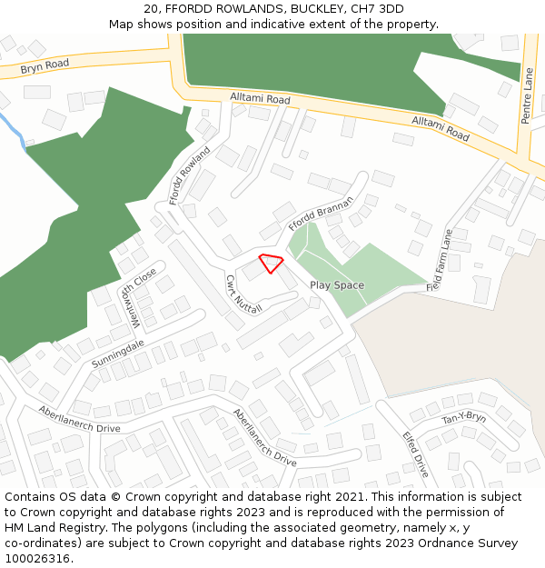 20, FFORDD ROWLANDS, BUCKLEY, CH7 3DD: Location map and indicative extent of plot