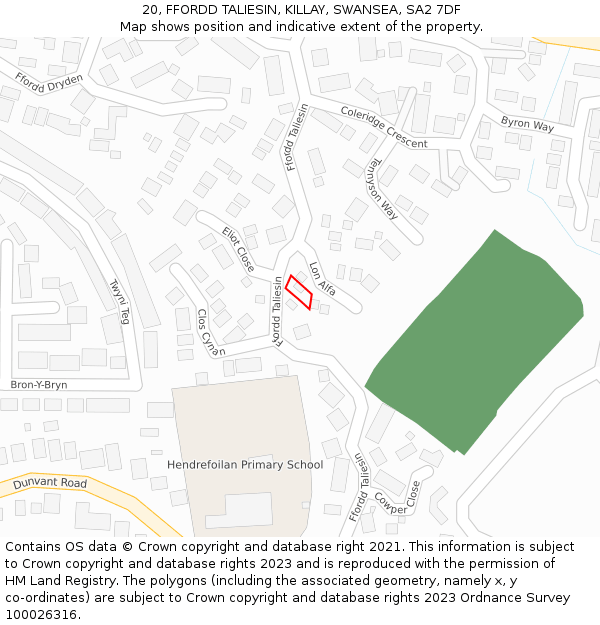 20, FFORDD TALIESIN, KILLAY, SWANSEA, SA2 7DF: Location map and indicative extent of plot