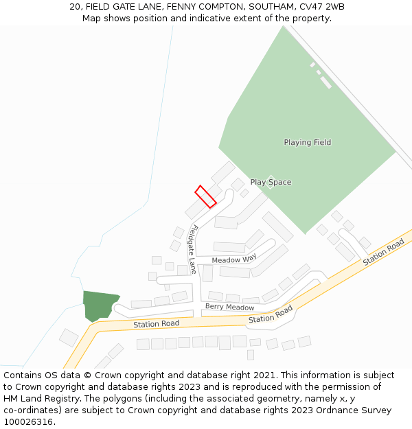 20, FIELD GATE LANE, FENNY COMPTON, SOUTHAM, CV47 2WB: Location map and indicative extent of plot