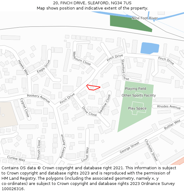 20, FINCH DRIVE, SLEAFORD, NG34 7US: Location map and indicative extent of plot
