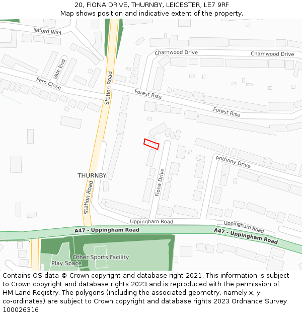 20, FIONA DRIVE, THURNBY, LEICESTER, LE7 9RF: Location map and indicative extent of plot