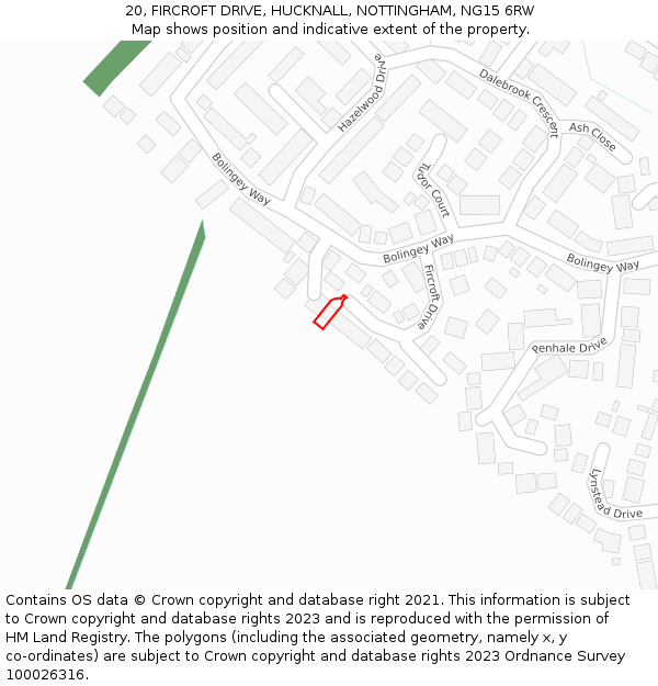 20, FIRCROFT DRIVE, HUCKNALL, NOTTINGHAM, NG15 6RW: Location map and indicative extent of plot