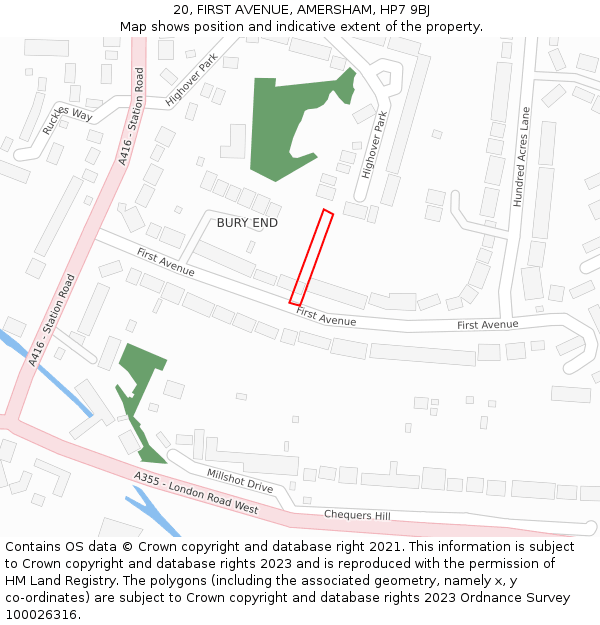 20, FIRST AVENUE, AMERSHAM, HP7 9BJ: Location map and indicative extent of plot