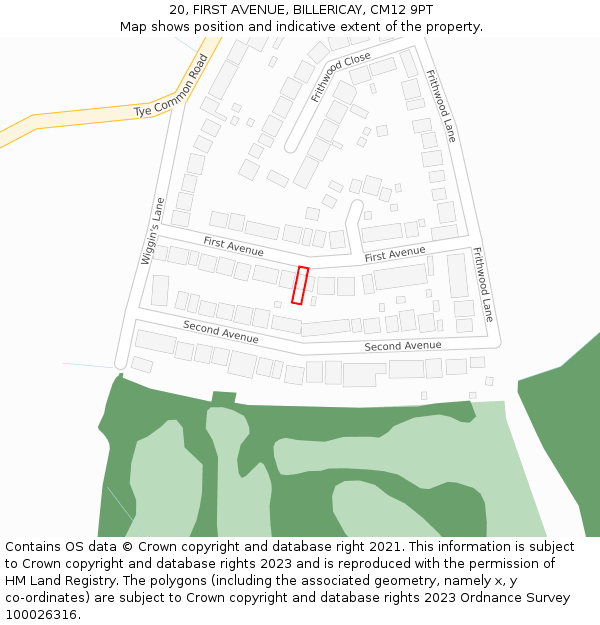 20, FIRST AVENUE, BILLERICAY, CM12 9PT: Location map and indicative extent of plot