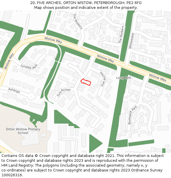 20, FIVE ARCHES, ORTON WISTOW, PETERBOROUGH, PE2 6FG: Location map and indicative extent of plot
