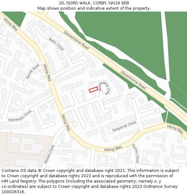 20, FJORD WALK, CORBY, NN18 9EB: Location map and indicative extent of plot