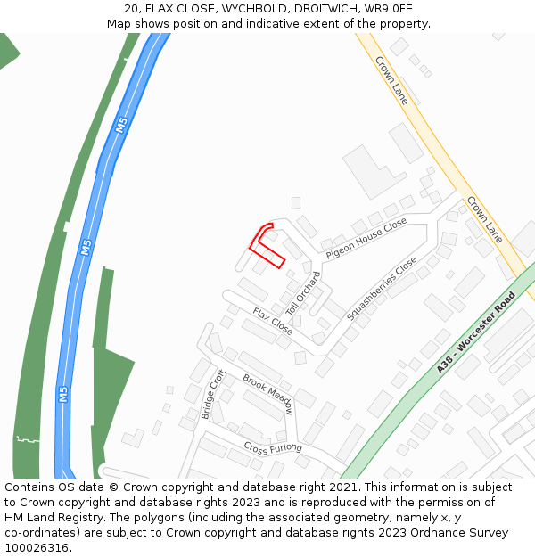 20, FLAX CLOSE, WYCHBOLD, DROITWICH, WR9 0FE: Location map and indicative extent of plot