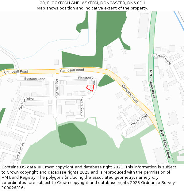 20, FLOCKTON LANE, ASKERN, DONCASTER, DN6 0FH: Location map and indicative extent of plot