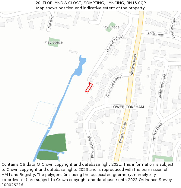 20, FLORLANDIA CLOSE, SOMPTING, LANCING, BN15 0QP: Location map and indicative extent of plot