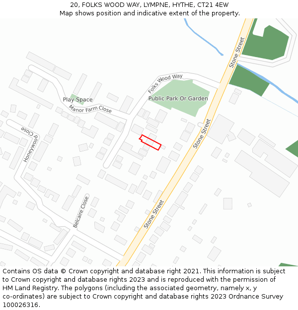 20, FOLKS WOOD WAY, LYMPNE, HYTHE, CT21 4EW: Location map and indicative extent of plot