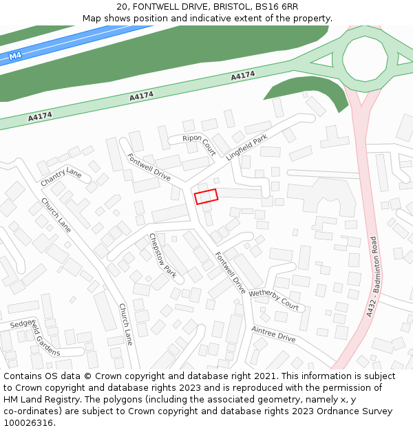 20, FONTWELL DRIVE, BRISTOL, BS16 6RR: Location map and indicative extent of plot