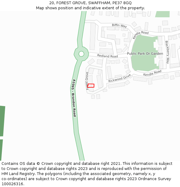 20, FOREST GROVE, SWAFFHAM, PE37 8GQ: Location map and indicative extent of plot