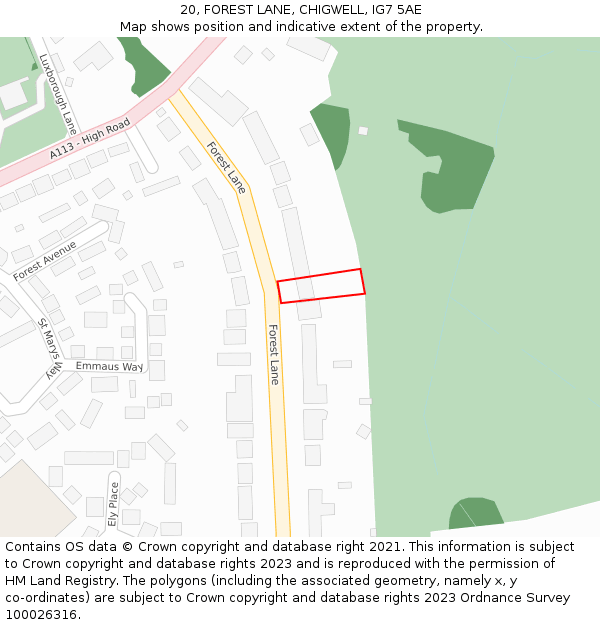 20, FOREST LANE, CHIGWELL, IG7 5AE: Location map and indicative extent of plot