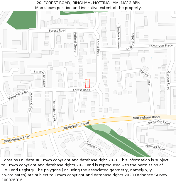 20, FOREST ROAD, BINGHAM, NOTTINGHAM, NG13 8RN: Location map and indicative extent of plot