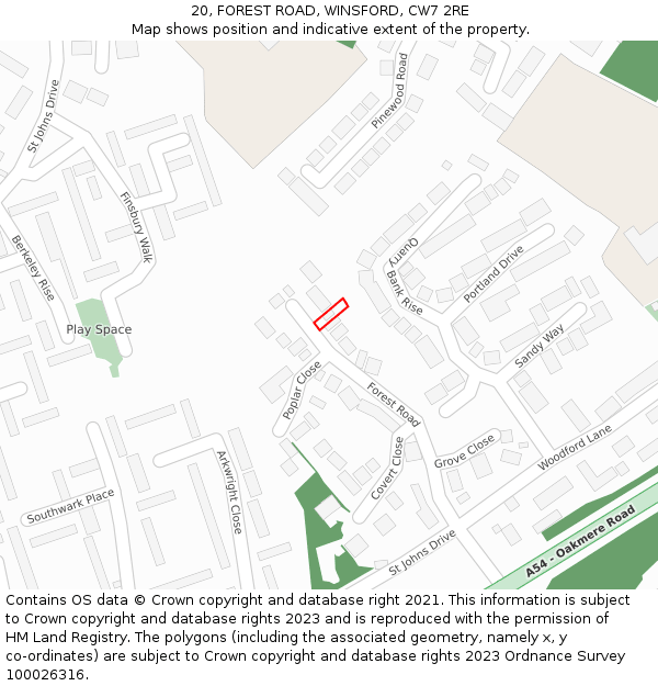 20, FOREST ROAD, WINSFORD, CW7 2RE: Location map and indicative extent of plot