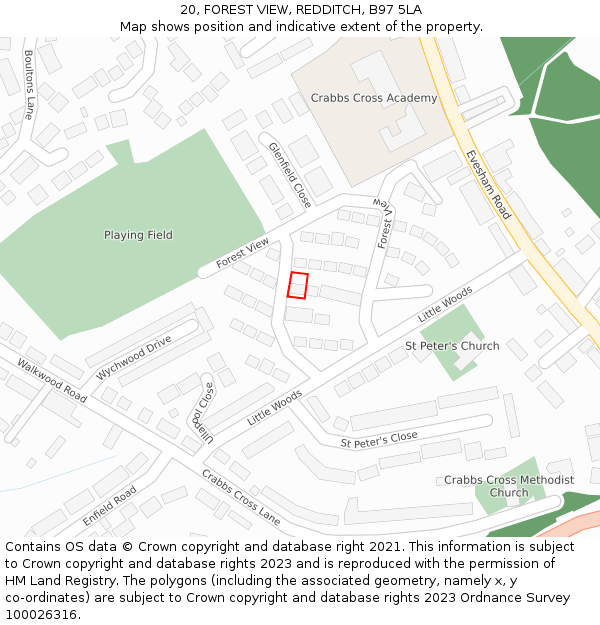 20, FOREST VIEW, REDDITCH, B97 5LA: Location map and indicative extent of plot