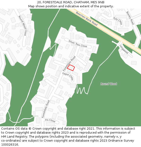 20, FORESTDALE ROAD, CHATHAM, ME5 9NB: Location map and indicative extent of plot