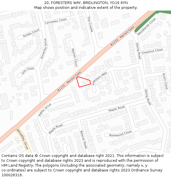 20, FORESTERS WAY, BRIDLINGTON, YO16 6YN: Location map and indicative extent of plot