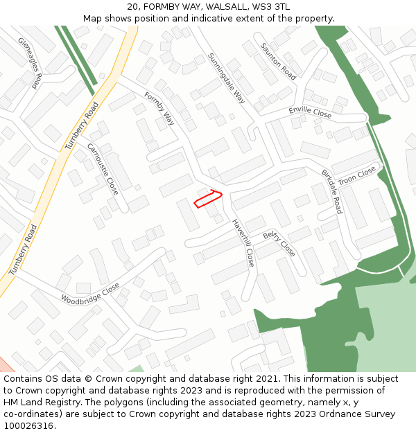 20, FORMBY WAY, WALSALL, WS3 3TL: Location map and indicative extent of plot