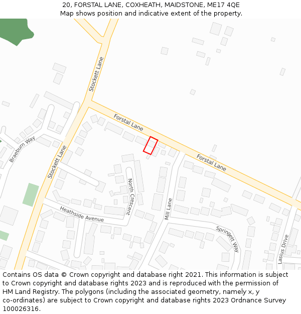 20, FORSTAL LANE, COXHEATH, MAIDSTONE, ME17 4QE: Location map and indicative extent of plot