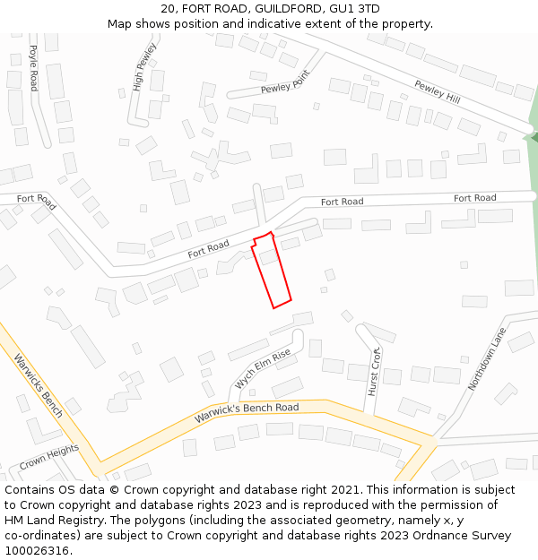 20, FORT ROAD, GUILDFORD, GU1 3TD: Location map and indicative extent of plot