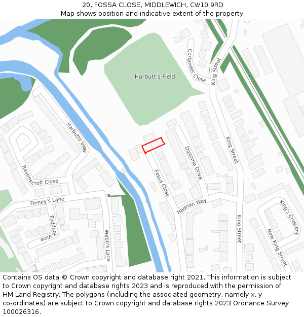 20, FOSSA CLOSE, MIDDLEWICH, CW10 9RD: Location map and indicative extent of plot