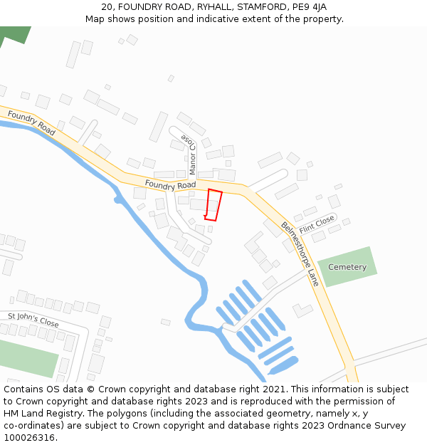 20, FOUNDRY ROAD, RYHALL, STAMFORD, PE9 4JA: Location map and indicative extent of plot