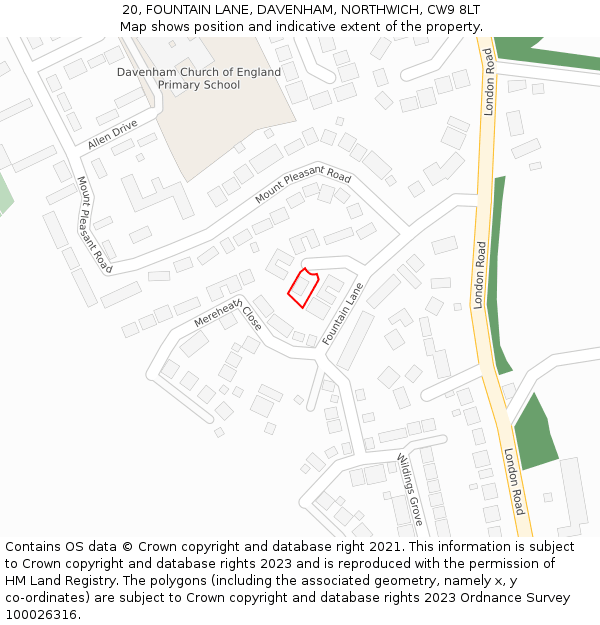 20, FOUNTAIN LANE, DAVENHAM, NORTHWICH, CW9 8LT: Location map and indicative extent of plot