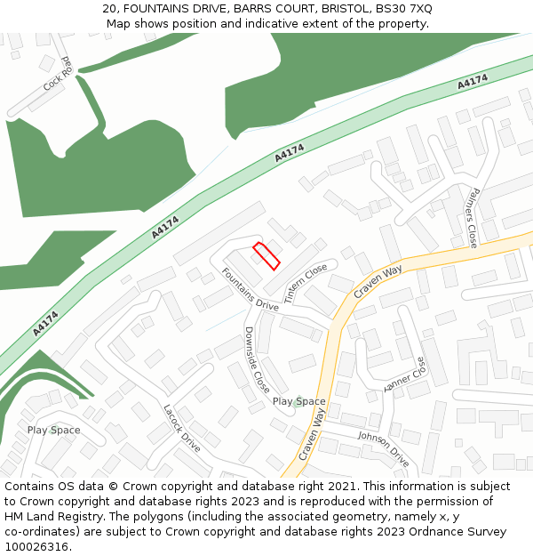 20, FOUNTAINS DRIVE, BARRS COURT, BRISTOL, BS30 7XQ: Location map and indicative extent of plot