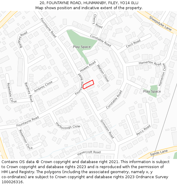 20, FOUNTAYNE ROAD, HUNMANBY, FILEY, YO14 0LU: Location map and indicative extent of plot