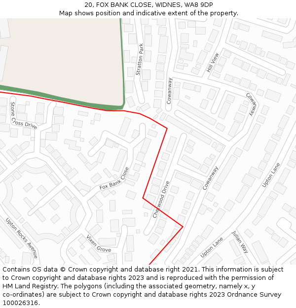 20, FOX BANK CLOSE, WIDNES, WA8 9DP: Location map and indicative extent of plot