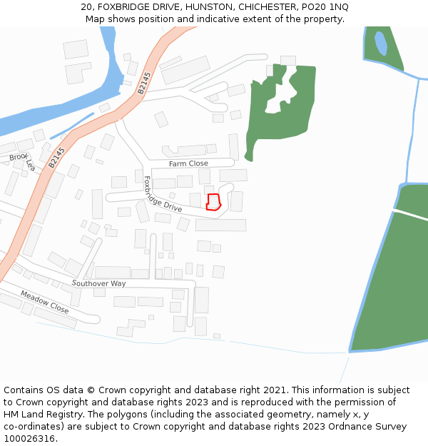 20, FOXBRIDGE DRIVE, HUNSTON, CHICHESTER, PO20 1NQ: Location map and indicative extent of plot