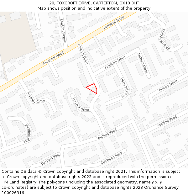 20, FOXCROFT DRIVE, CARTERTON, OX18 3HT: Location map and indicative extent of plot